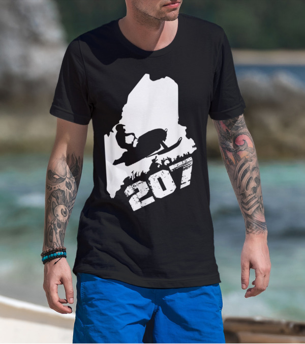 Maine 207 Snowmobile Silhouette In State Outline T-Shirt