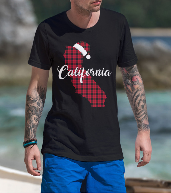 California Red Buffalo Plaid Santa Hat Royal Stewart T-Shirt