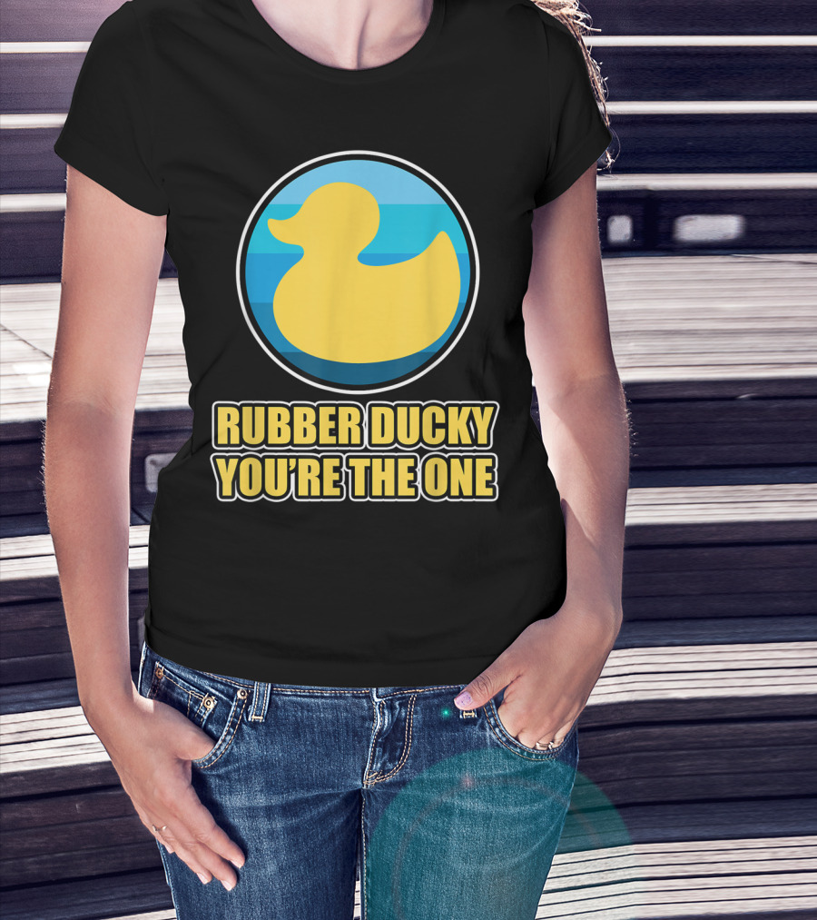 Rubber Ducky You're The One Iconic Yellow Toy Bath Duck Blue Circle Background T-Shirt