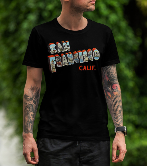 San Francisco California Calif. Iconic Landmarks 3D Typeface T-Shirt