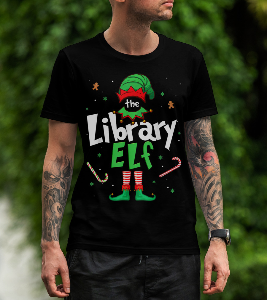 The Library Elf Christmas Xmas Family Outfit Candy Cane Gingerbread T-Shirt
