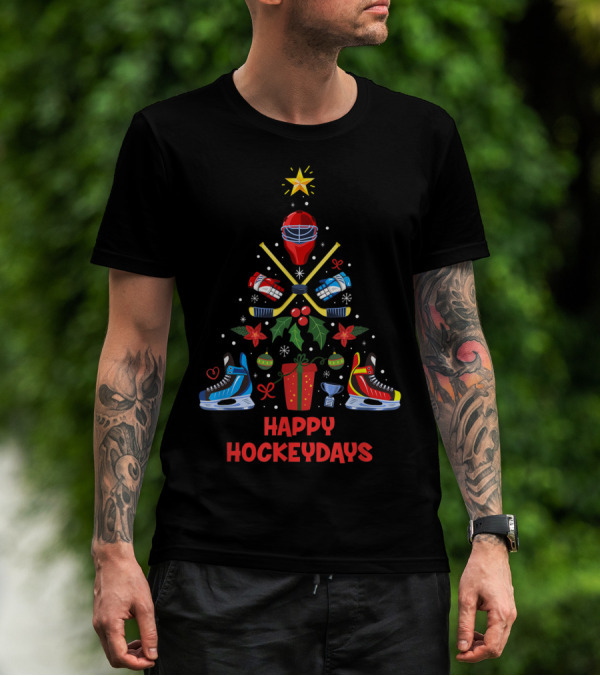 Happy Hockeydays Ice Hockey Ornament Christmas Tree T-Shirt