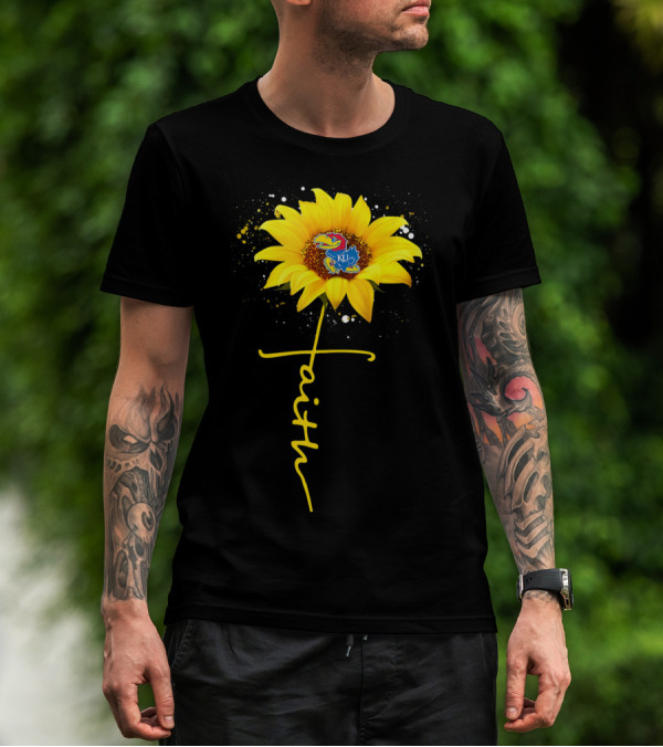 Kansas Jayhawks Sunflower Faith Cross Shape T-Shirt