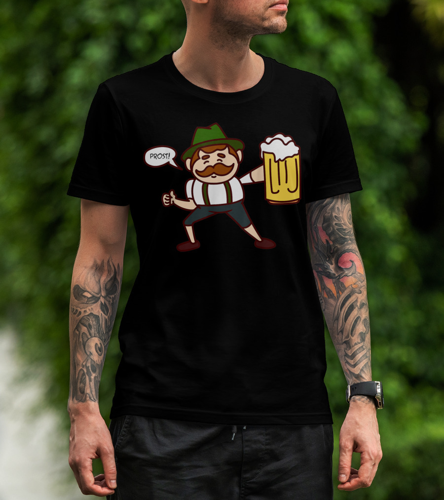 Prost Cute Lederhosen Guy With Beer October T-Shirt
