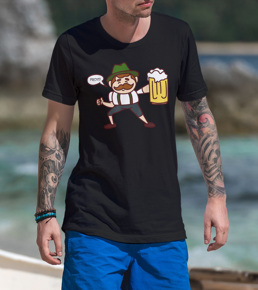 Prost Cute Lederhosen Guy With Beer October T-Shirt