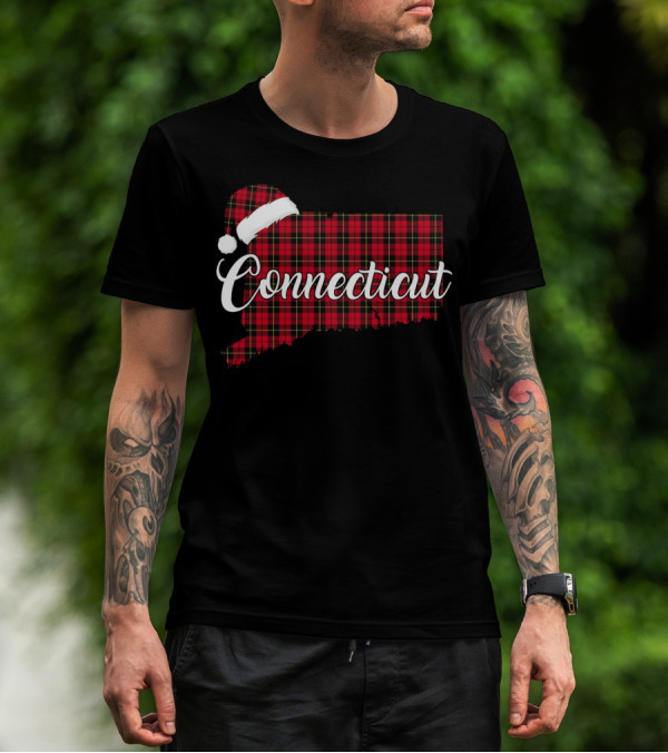 Connecticut Red Buffalo Plaid With Santa Hat Royal Stewart T-Shirt