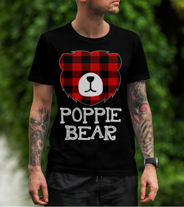 Red Plaid Poppie Bear Buffalo Check T-Shirt
