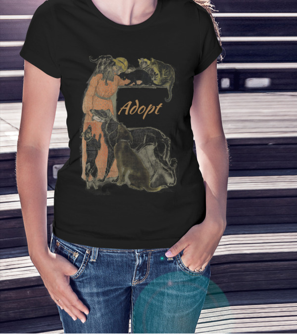 Rescue Adopt Love Dog And Cat Lover With Vintage Style Woman Surrounded By Pets T-Shirt