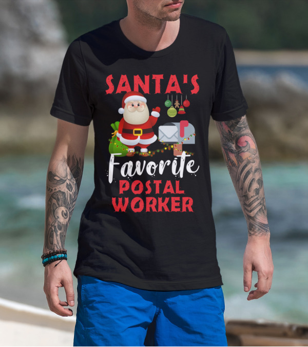 Santa's Favorite Postal Worker Christmas Mailbox Santa Claus T-Shirt