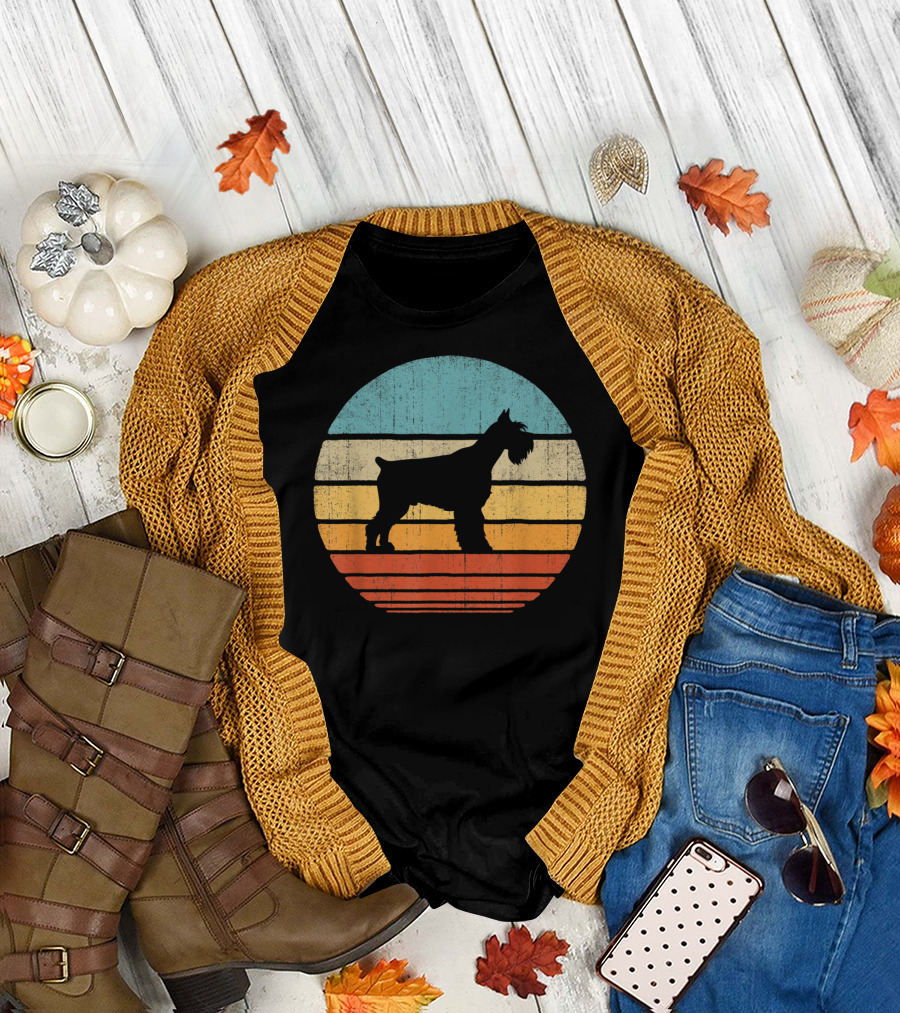 Schnauzer Retro 60S 70S Sunset Stripes T-Shirt