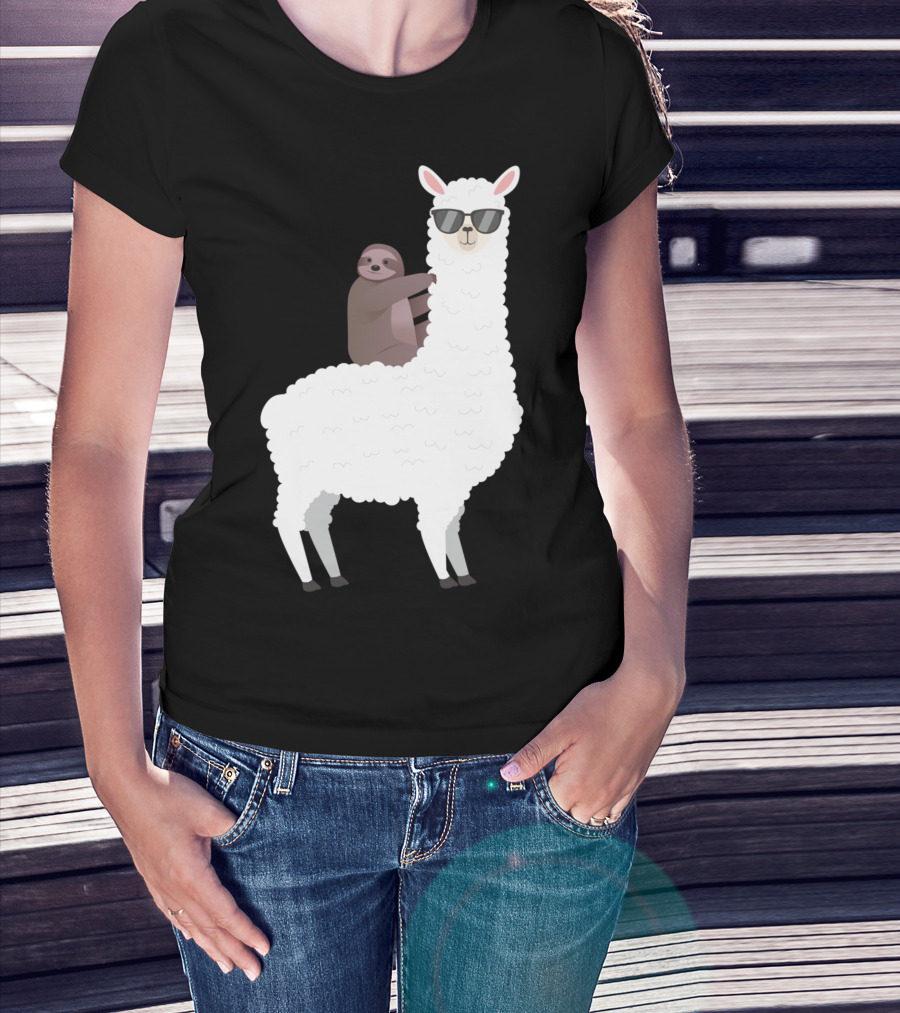 Sloth Life Riding Llama Cool Sunglasses Duo T-Shirt