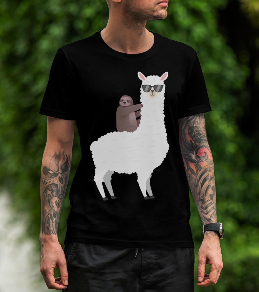 Sloth Life Riding Llama Cool Sunglasses Duo T-Shirt