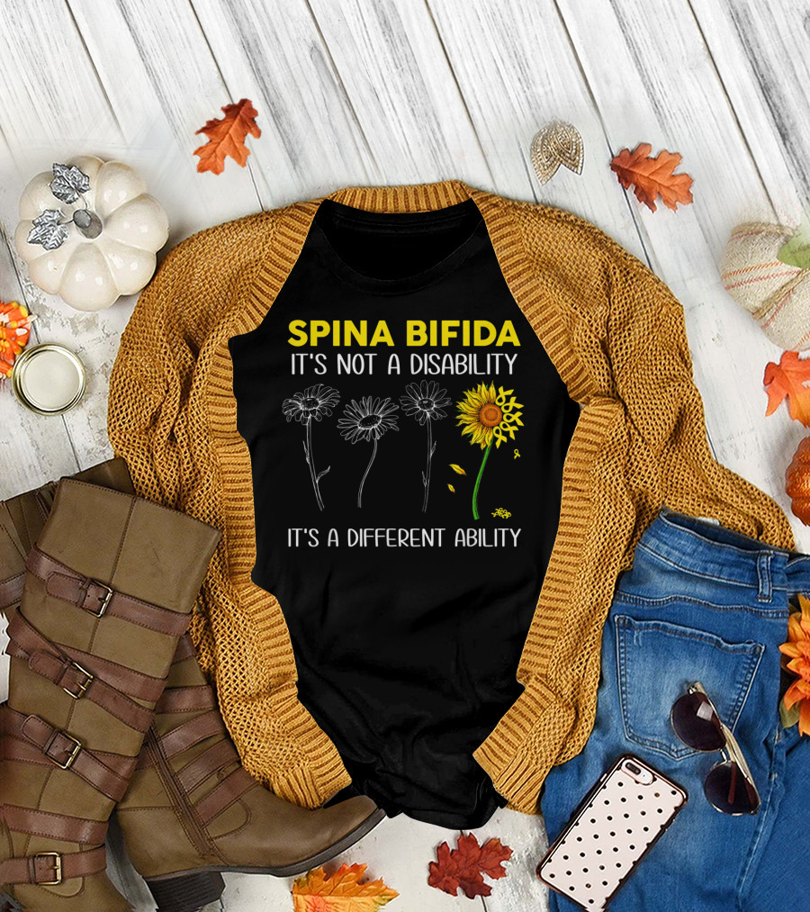 Spina Bifida It's Not A Disability It's A Different Ability Sunflower Flower Growth T-Shirt