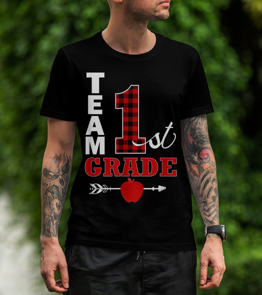 Team 1st Grade Lumberjack Plaid Teacher Arrow Apple T-Shirt
