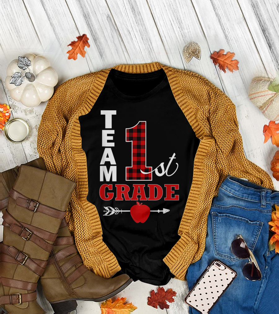 Team 1st Grade Lumberjack Plaid Teacher Arrow Apple T-Shirt