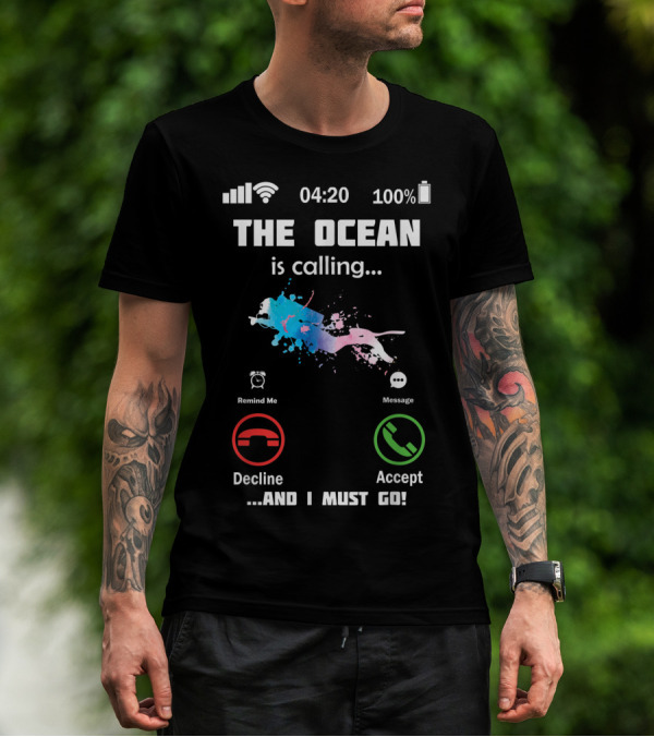 The Ocean Is Calling Scuba Diver Accept Decline 100% Battery 4:20 T-Shirt