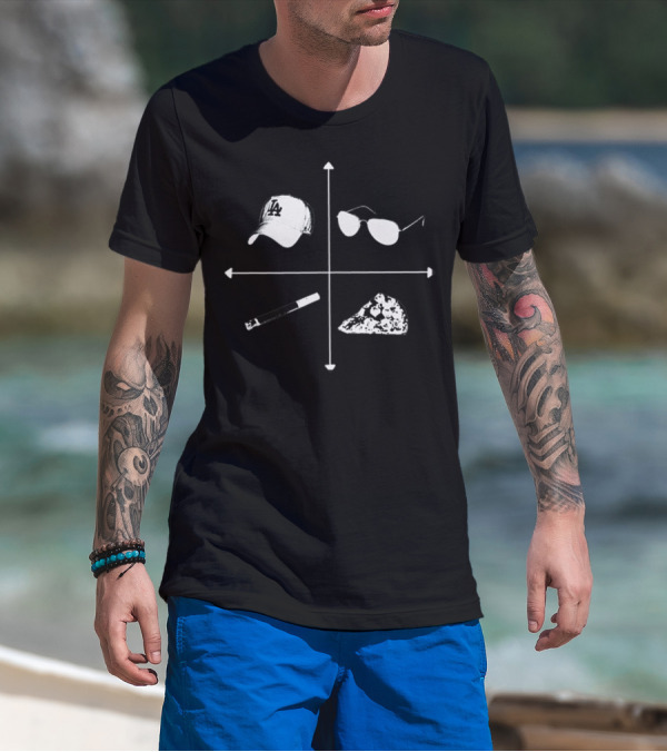 Tp Art Crew LA Hat Sunglasses Pizza Remote Black T-Shirt