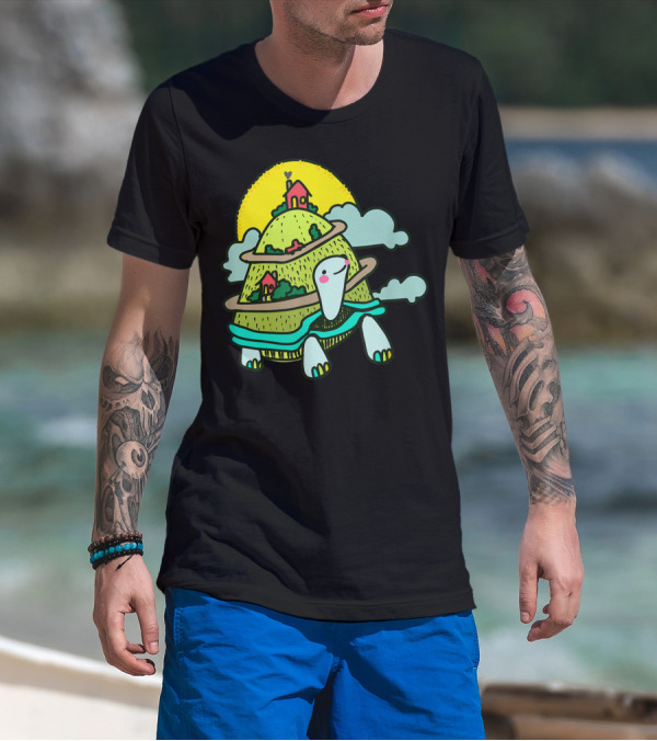Turtle Life On A Mountain Path With Houses And Sun T-Shirt