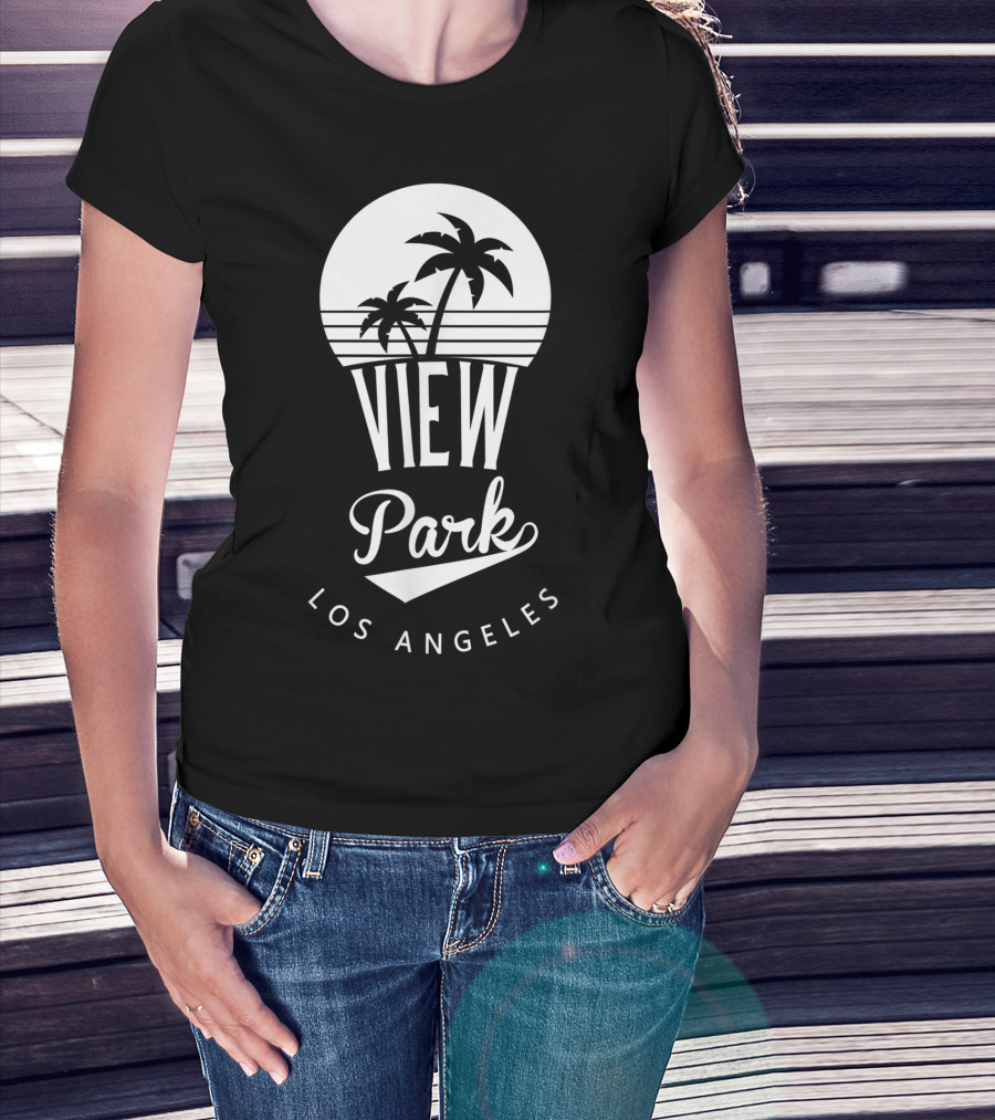 View Park Los Angeles Palm Trees Retro Sunset T-Shirt