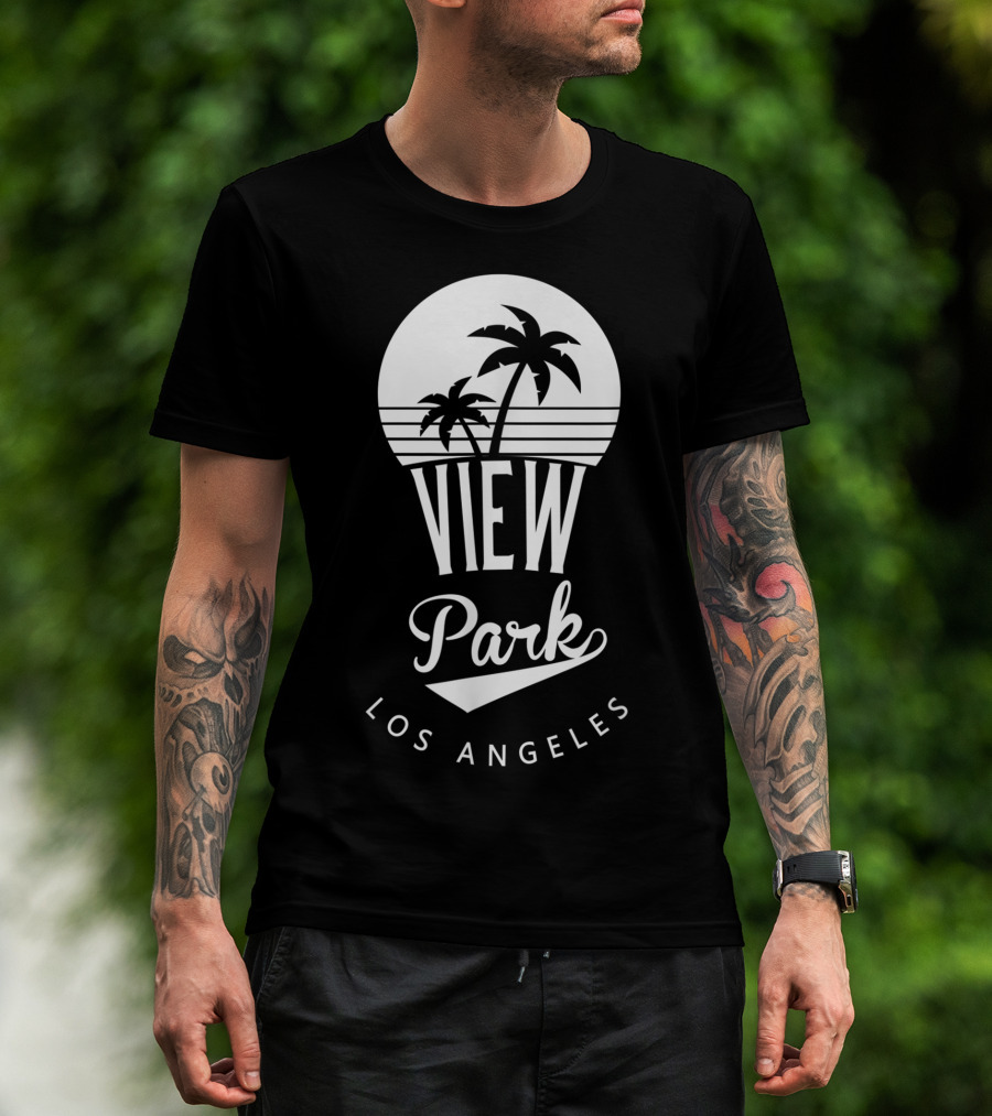 View Park Los Angeles Palm Trees Retro Sunset T-Shirt