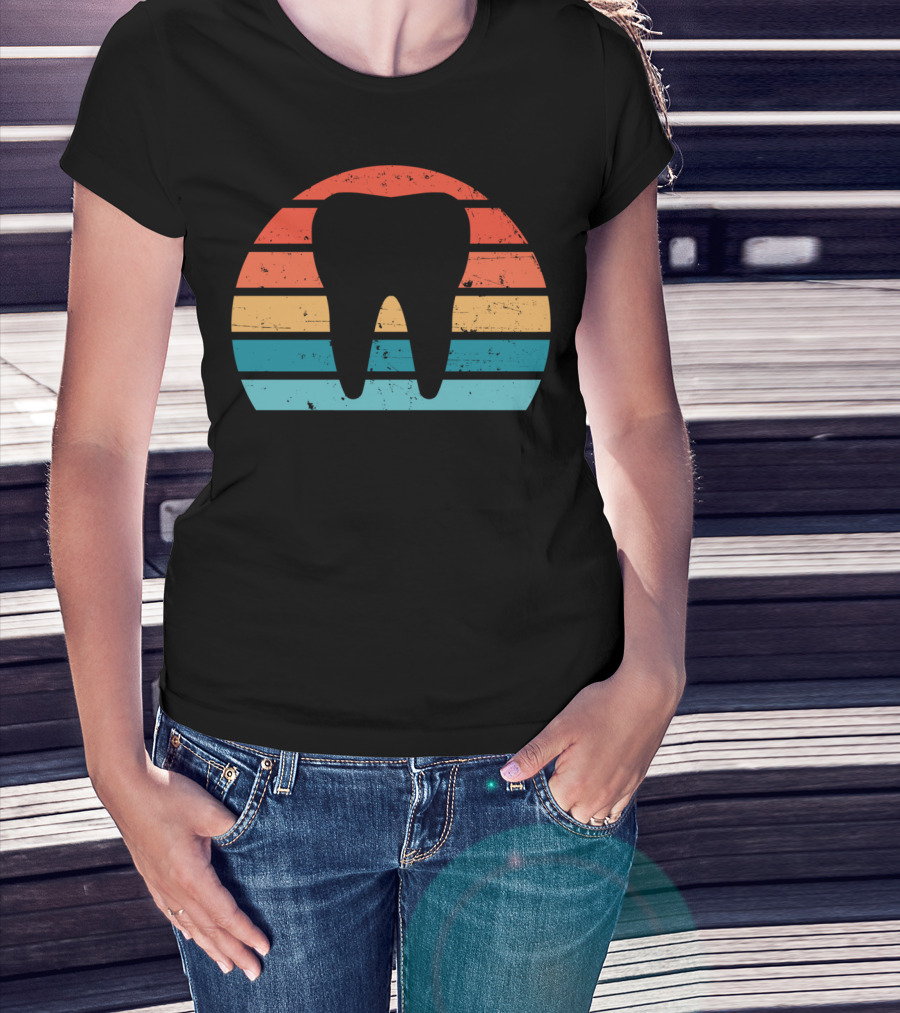 Vintage Dentist Dental Assistant Retro Tooth Stripes T-Shirt