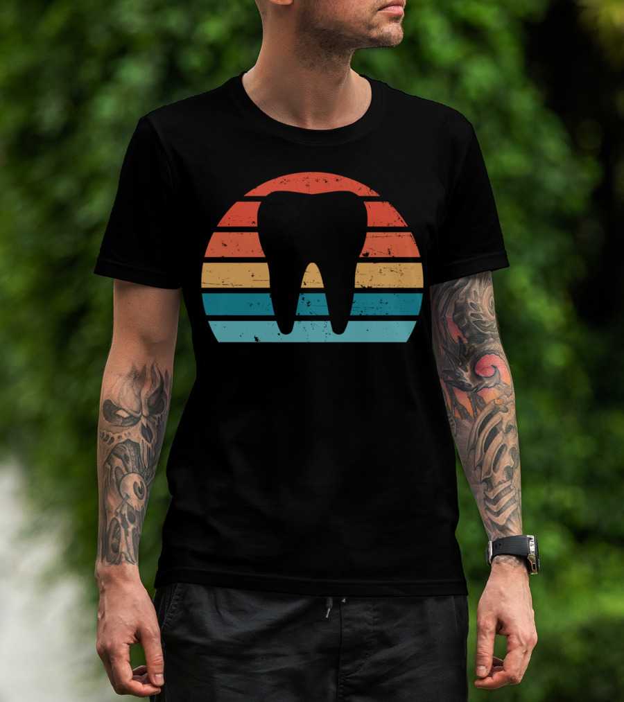 Vintage Dentist Dental Assistant Retro Tooth Stripes T-Shirt