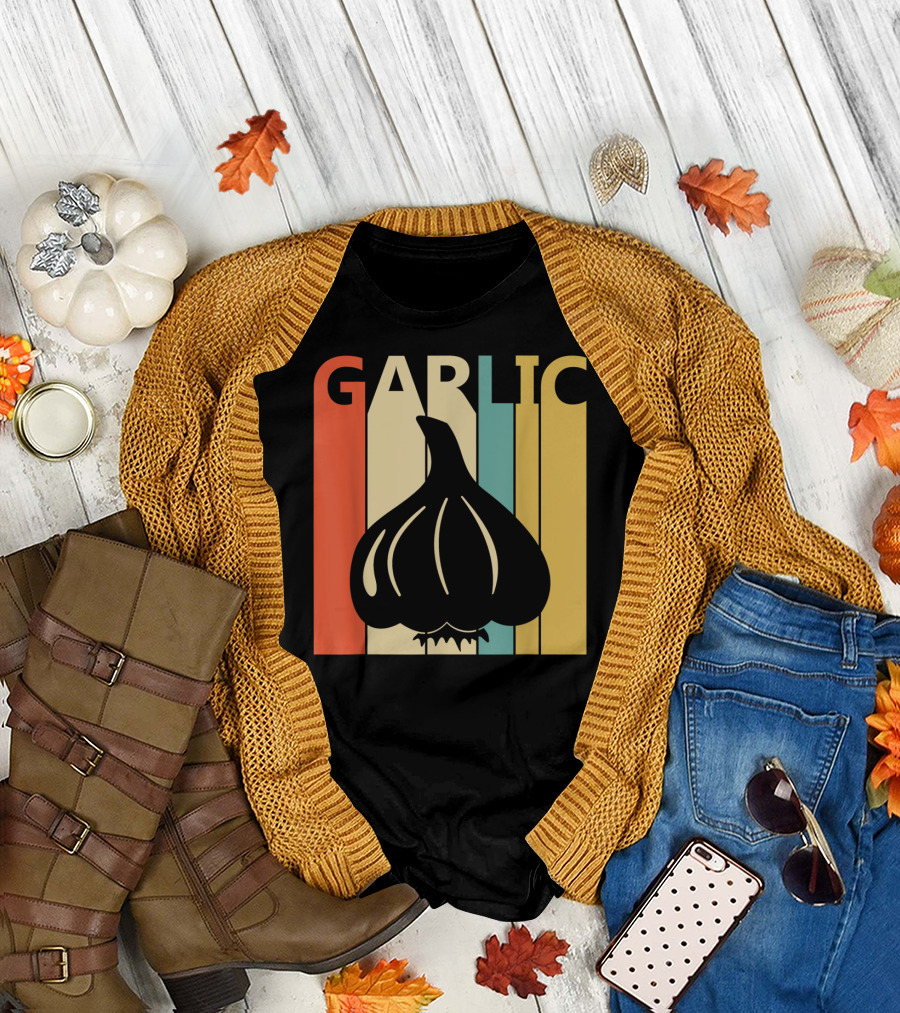 Vintage Garlic Lover Retro Stripes T-Shirt