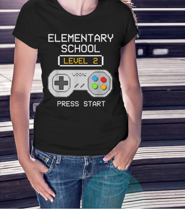 Elementary School Level 2 Press Start Gamer Back To School Game T-Shirt