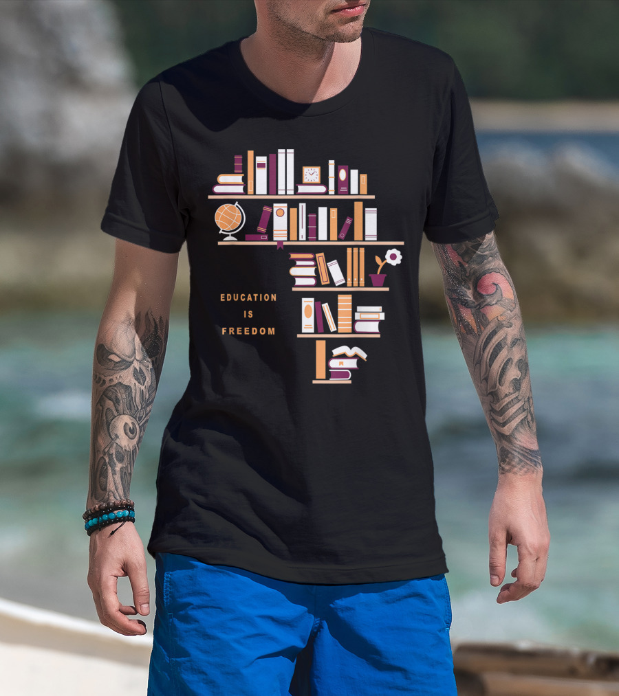 Education Is Freedom Africa Library Books Globe And Flower T-Shirt