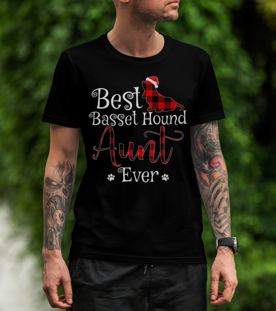 Best Basset Hound Aunt Ever Plaid Christmas Hat T-Shirt