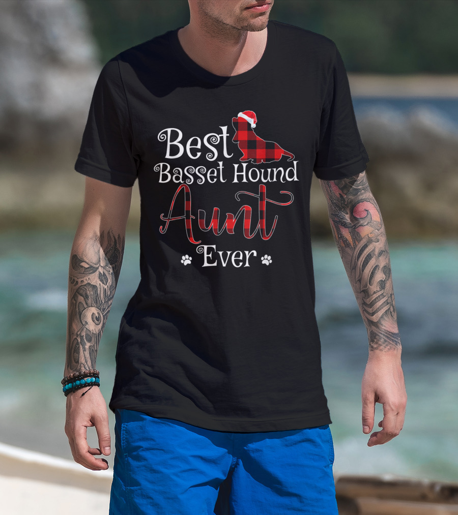 Best Basset Hound Aunt Ever Plaid Christmas Hat T-Shirt