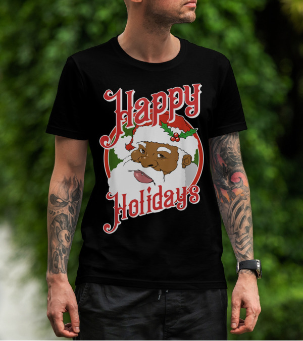 Happy Holidays African American Santa Claus T-Shirt