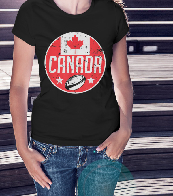 Canada Rugby Flag Supporter Jersey Canadian Maple Leaf Emblem T-Shirt