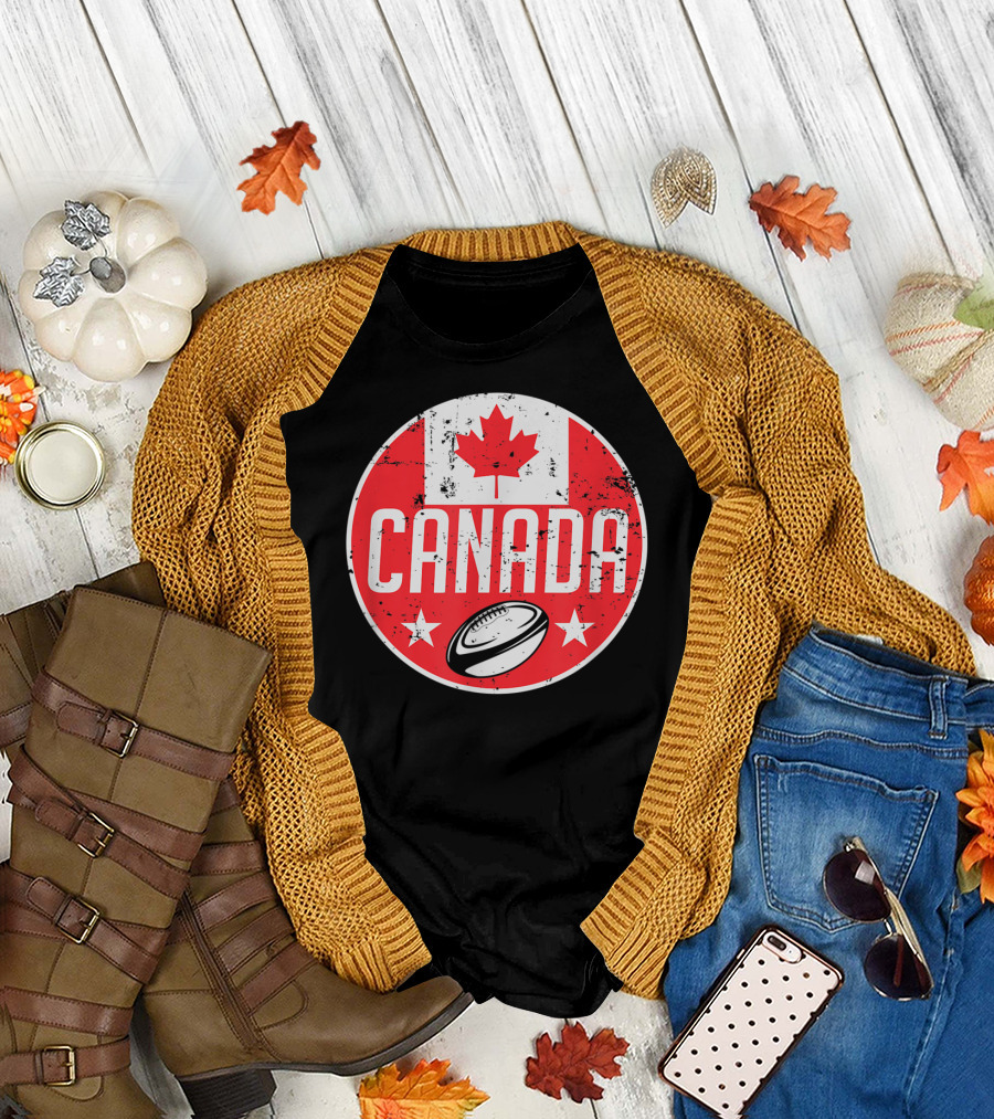 Canada Rugby Flag Supporter Jersey Canadian Maple Leaf Emblem T-Shirt