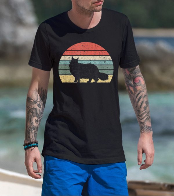 Retro Sunset Silhouette Maine Coon Cat Lover T-Shirt