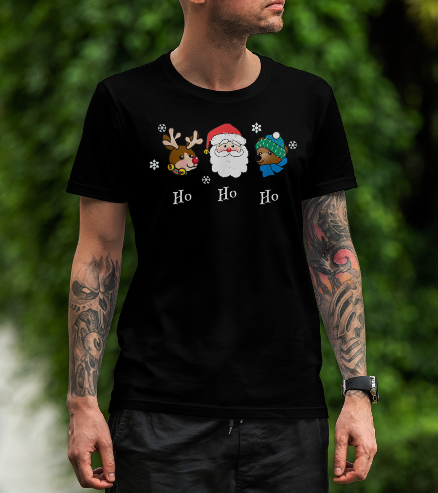 Christmas Ho Ho Ho Santa Reindeer Bear Snowflakes Fun Friendly T-Shirt