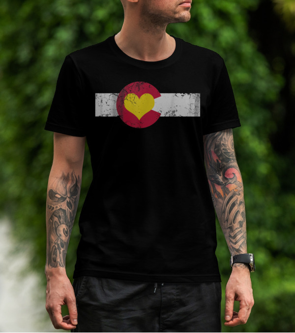 Colorado State Flag Heart Distressed T-Shirt