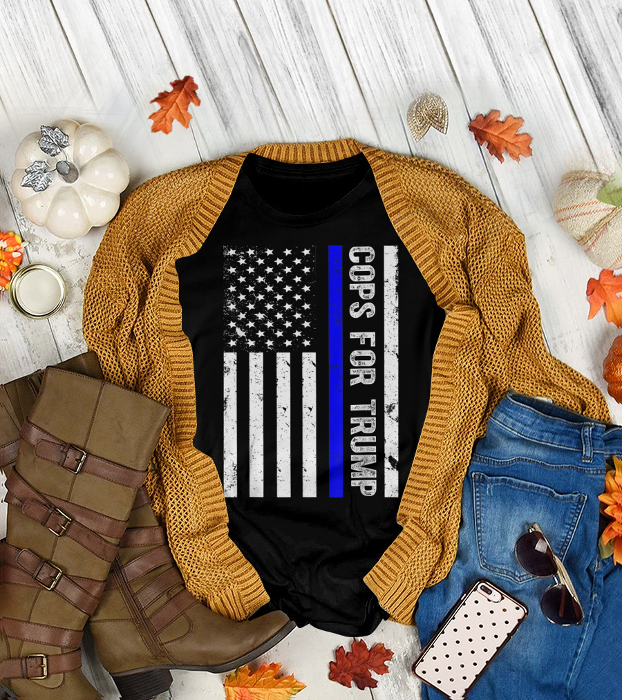 Cops For Trump American Flag Thin Blue Line T-Shirt