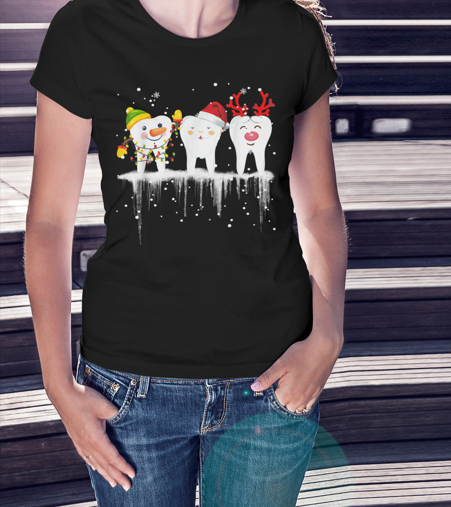 Dental Christmas Tooth Santa Snowman Reindeer Holiday Fun T-Shirt