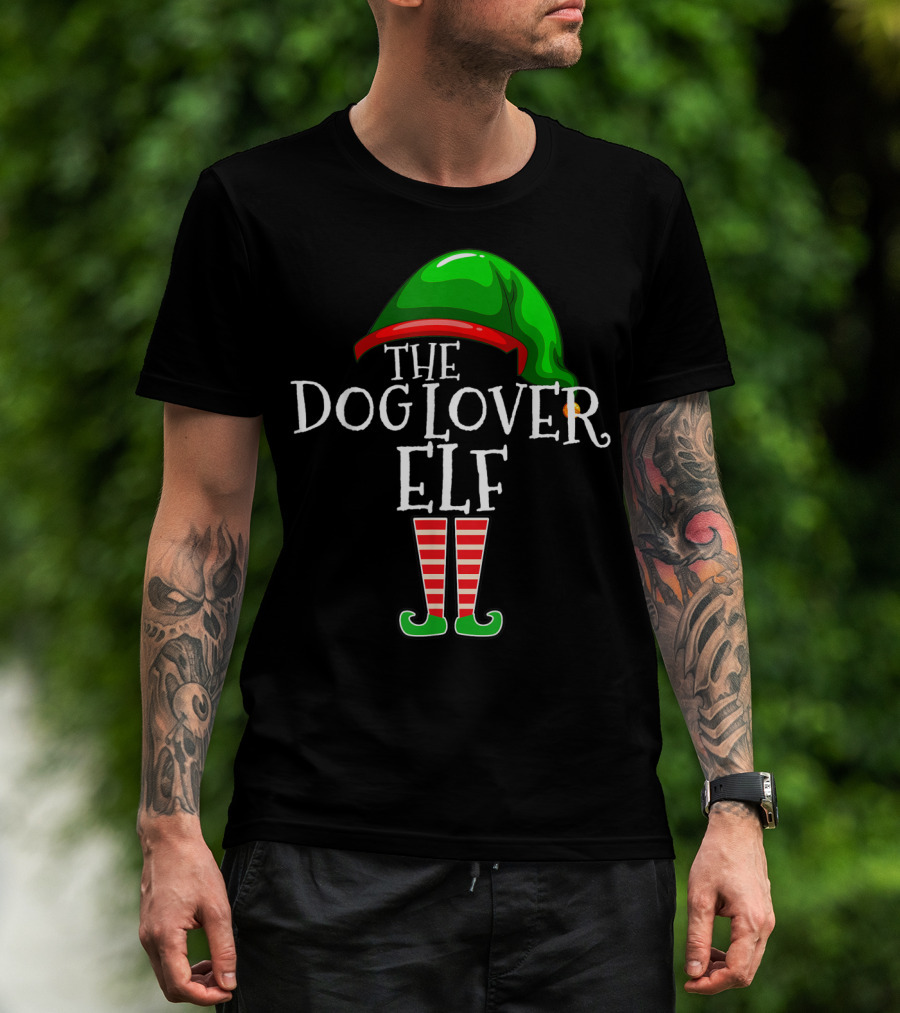 The Dog Lover Elf Green Hat And Striped Boots T-Shirt