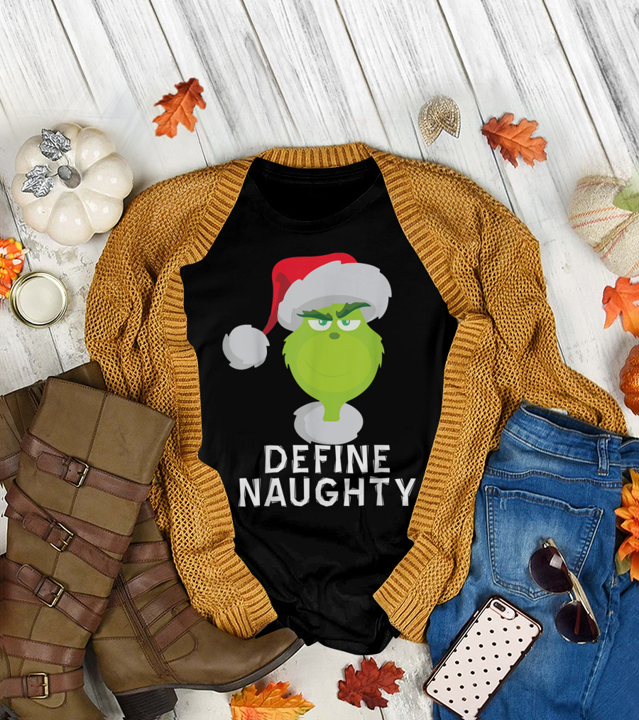 DrSeuss TheGrinch Define Naughty Santa Hat Christmas T-Shirt