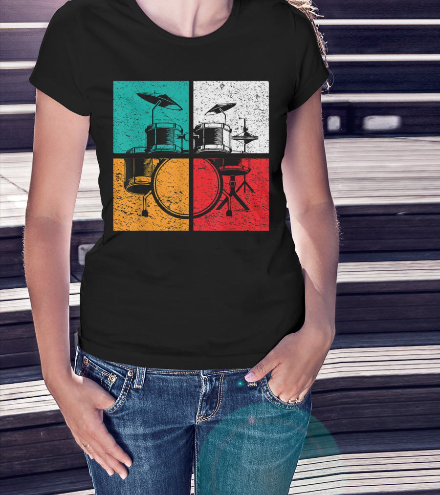 Drummer Drums Band Drumset Colorful Pop Art Squares T-Shirt