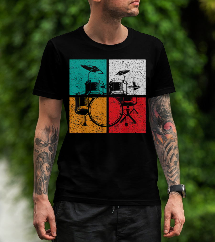 Drummer Drums Band Drumset Colorful Pop Art Squares T-Shirt