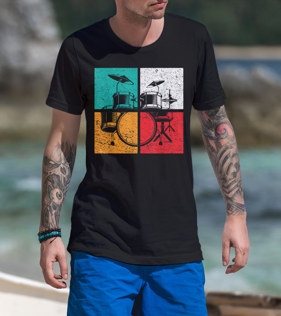 Drummer Drums Band Drumset Colorful Pop Art Squares T-Shirt