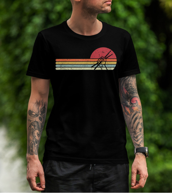 Retro Sunset Drummer Style Drum Player T-Shirt