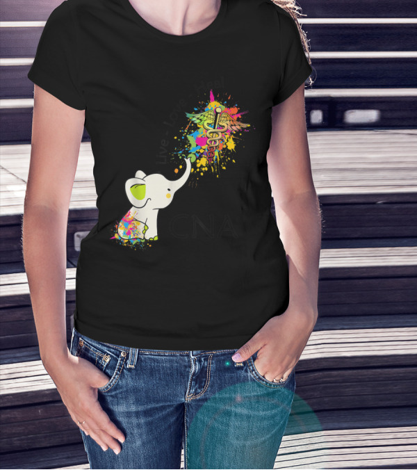 Elephant Live Love Heal CNA Colorful Caduceus T-Shirt