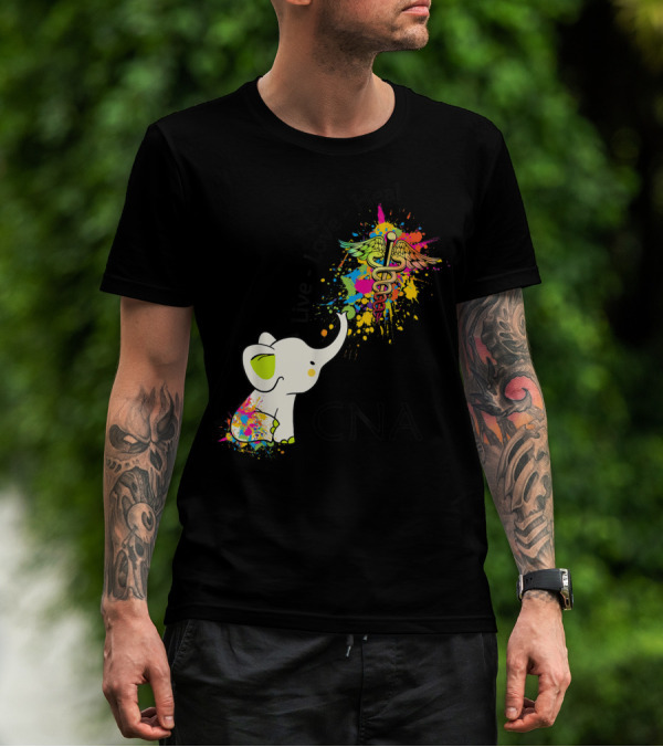 Elephant Live Love Heal CNA Colorful Caduceus T-Shirt