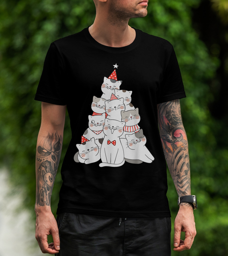 Funny Christmas Cats Xmas Tree New Year Party T-Shirt
