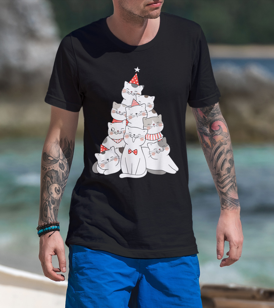 Funny Christmas Cats Xmas Tree New Year Party T-Shirt