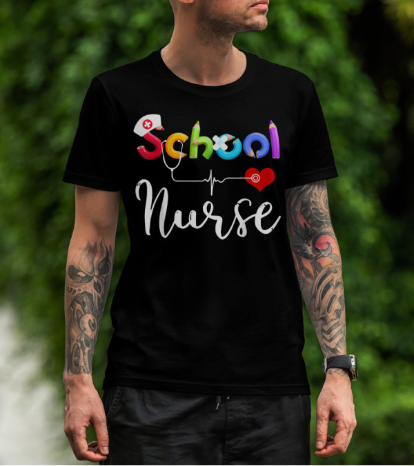 School Nurse Colorful Pencil Heartbeat T-Shirt